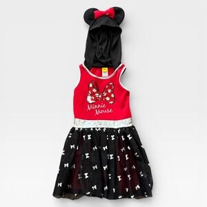 Disney Minnie Mouse‎ Dress Girls Sz M 7/8 Red Black Hooded Sparkle Bow Costume